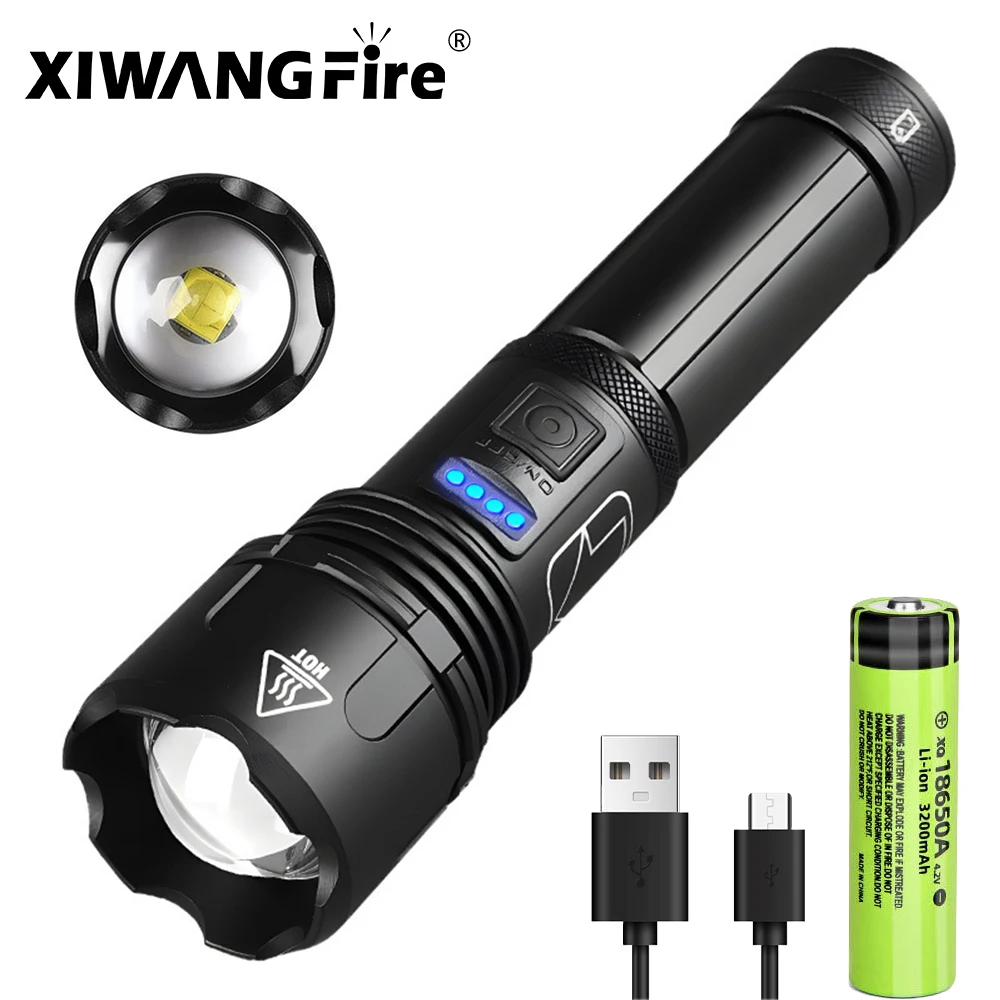 XHP70 LED-Taschenlampe aus Aluminiumlegierung, XHP50, taktische Jagd-Taschenlampe, wiederaufladbar, zoombare USB-Laterne, verwenden Sie 18650- oder AAA-Batterien