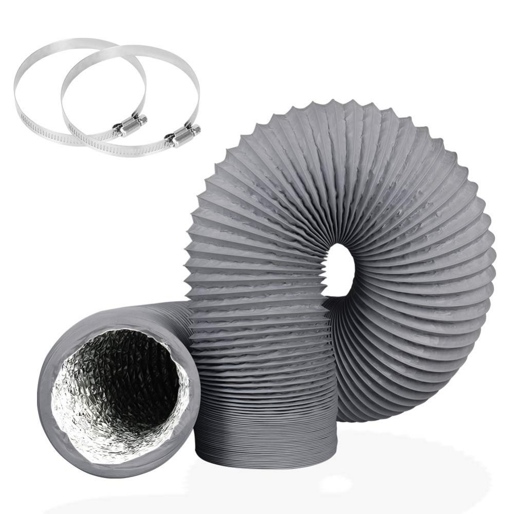 4 inch Dryer Vent Hose Grey with 2 Stainless Steel Clamp Air Ducting Heavy-Duty 6 Layer Protection Exhaust Pipe Ventilation