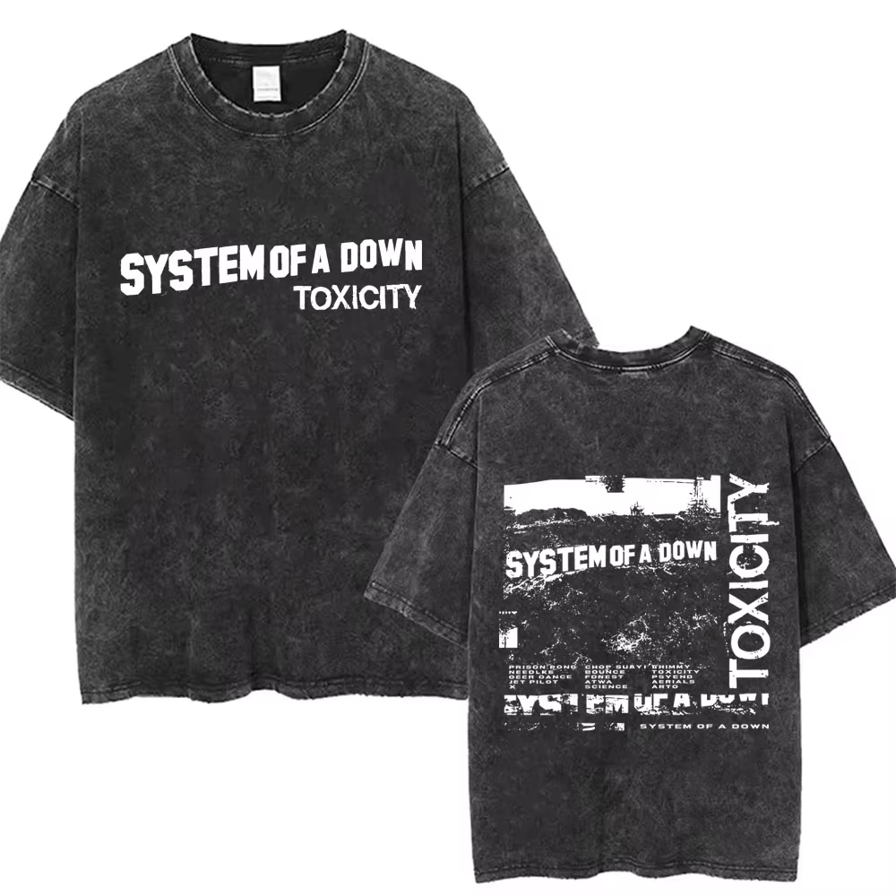 Systeem van een Down Toxicity Album Grafisch gewassen T-shirts Mannen Vrouwen Rock Oversized T-shirt Mannelijke Vintage Alternatieve Metalen T-shirts