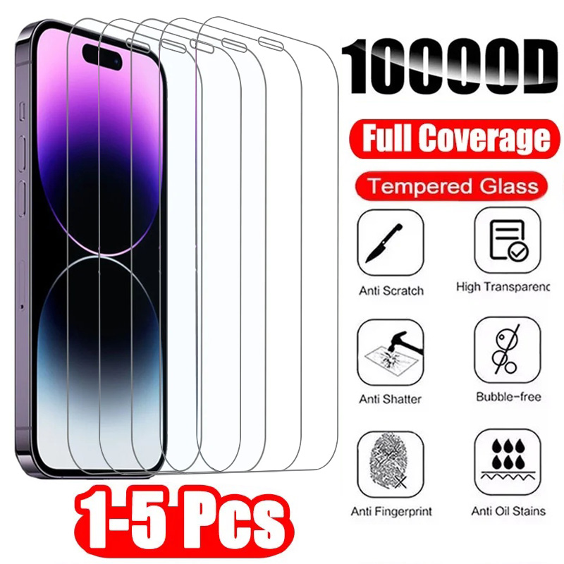 Protetor de tela de vidro temperado, 1-5 unidades, para iphone x xs xr 11 12 13 14 15 16 17 pro max 12mini 13mini 14 plus se 3a geração