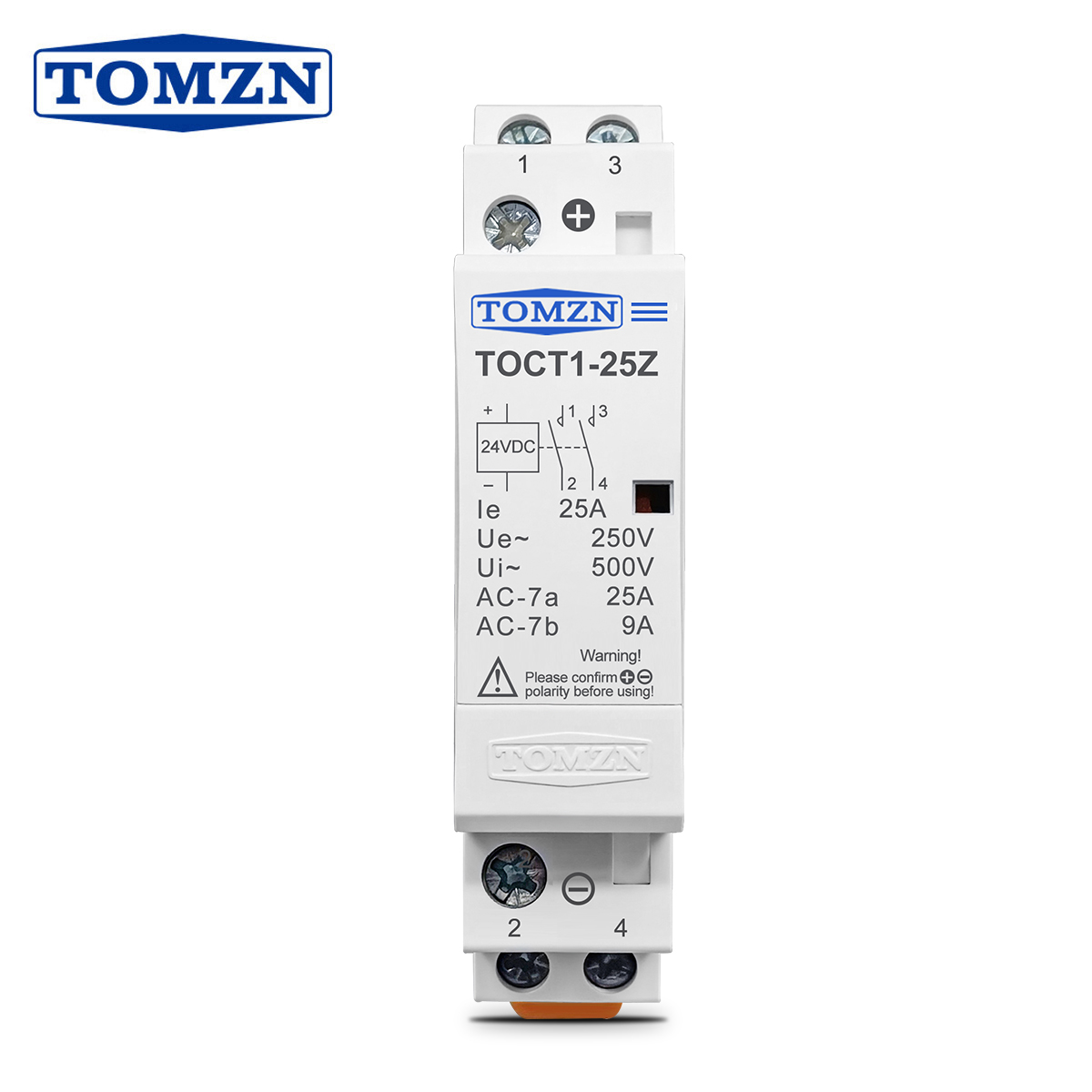 คอนแทคเตอร์แบบโมดูลาร์ TOMZN Din Rail DC 12V 24V คอยล์ AC สำหรับใช้ในบ้าน 2NO 1NO1NC 2NC รุ่น TOCT1-25Z