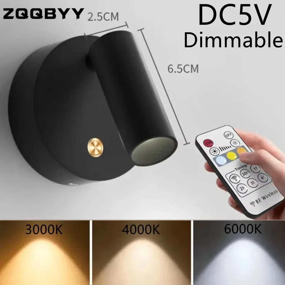 Luz LED de pared del dormitorio, Base magnética con imán blanco y negro recargable por USB, regulable con Interruptor táctil para lectura de estudio junto a la cama