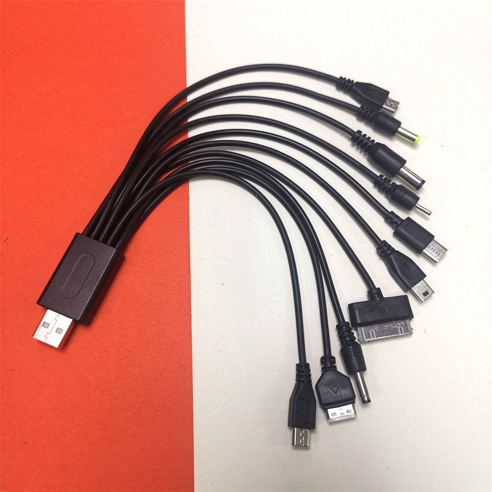 Cabo de Alimentação Universal USB para DC 10 em 1, Adaptador Carregador para Celular, Plugue USB Multifuncional para Transferência de Dados e Linha de Carregamento com Conector DC