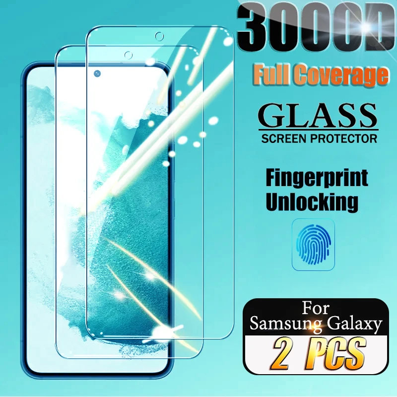 2PCS Sblocco delle impronte digitali Vetro temperato per Samsung Galaxy S24 Ultra S23 S22 S21 Plus Protezione dello schermo per Samsung S21 S20 FE