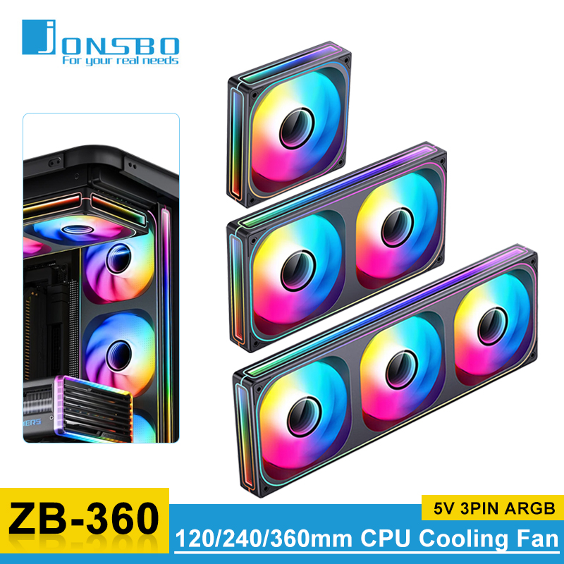 Jonsbo ZB-120/240/360 Вентилятор корпуса компьютера 5 В ARGB 120 мм Вентилятор охлаждения процессора с водяным охлаждением PWM ZB-360BR Комплекты вентиляторов вперед/назад