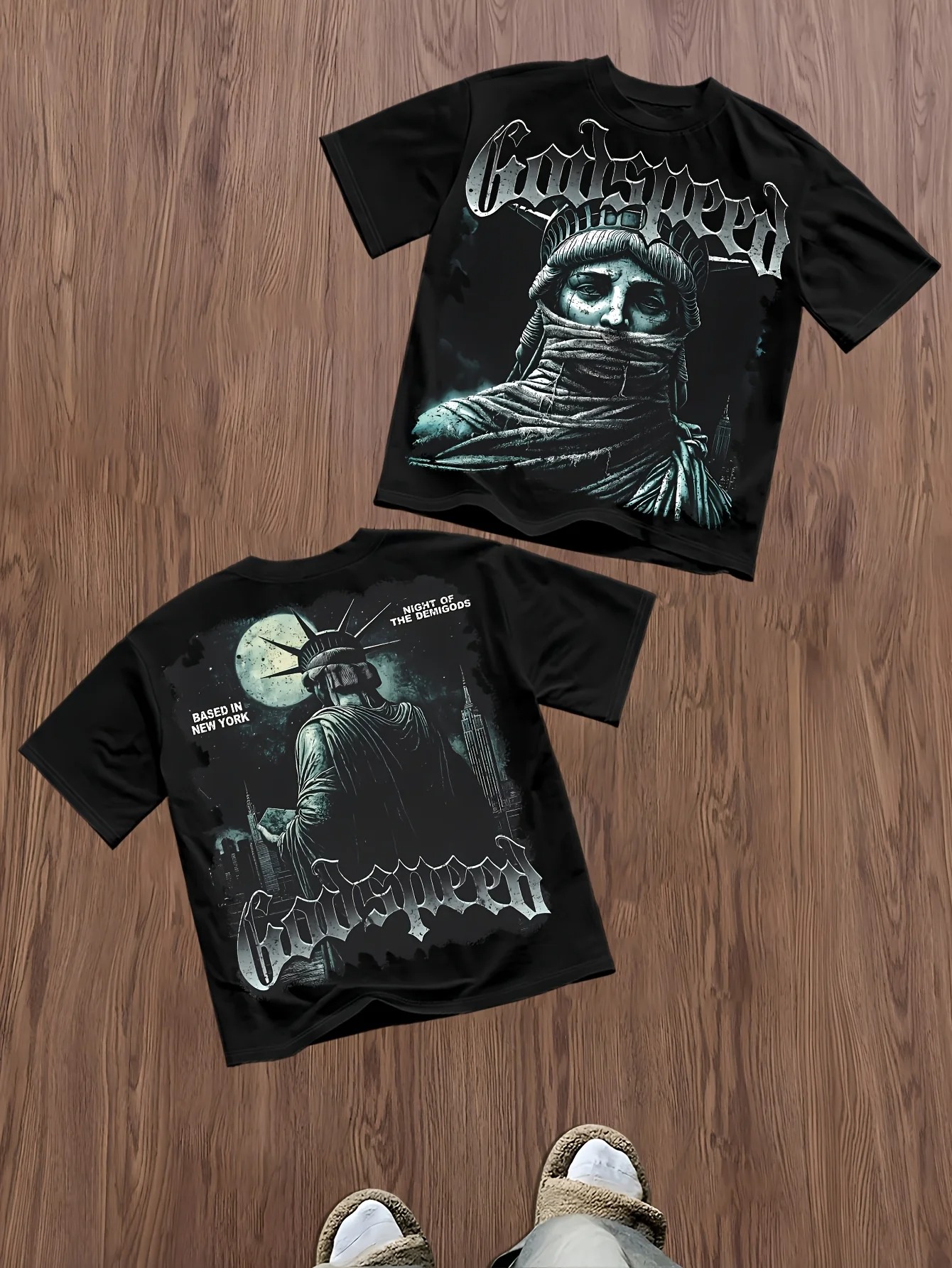 Statue of Liberty Pattern T-shirts Moon Print Comfortable Men Women Oversized Breathable Round Neck Tee Outdoor Street Style Top