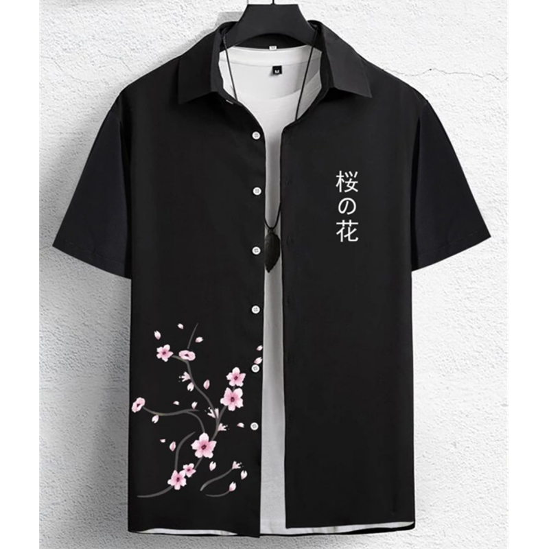 Camisa havaiana masculina 3d flor & texto impressão praia festa moletom solto camisa de grandes dimensões e blusa roupas masculinas de alta qualidade