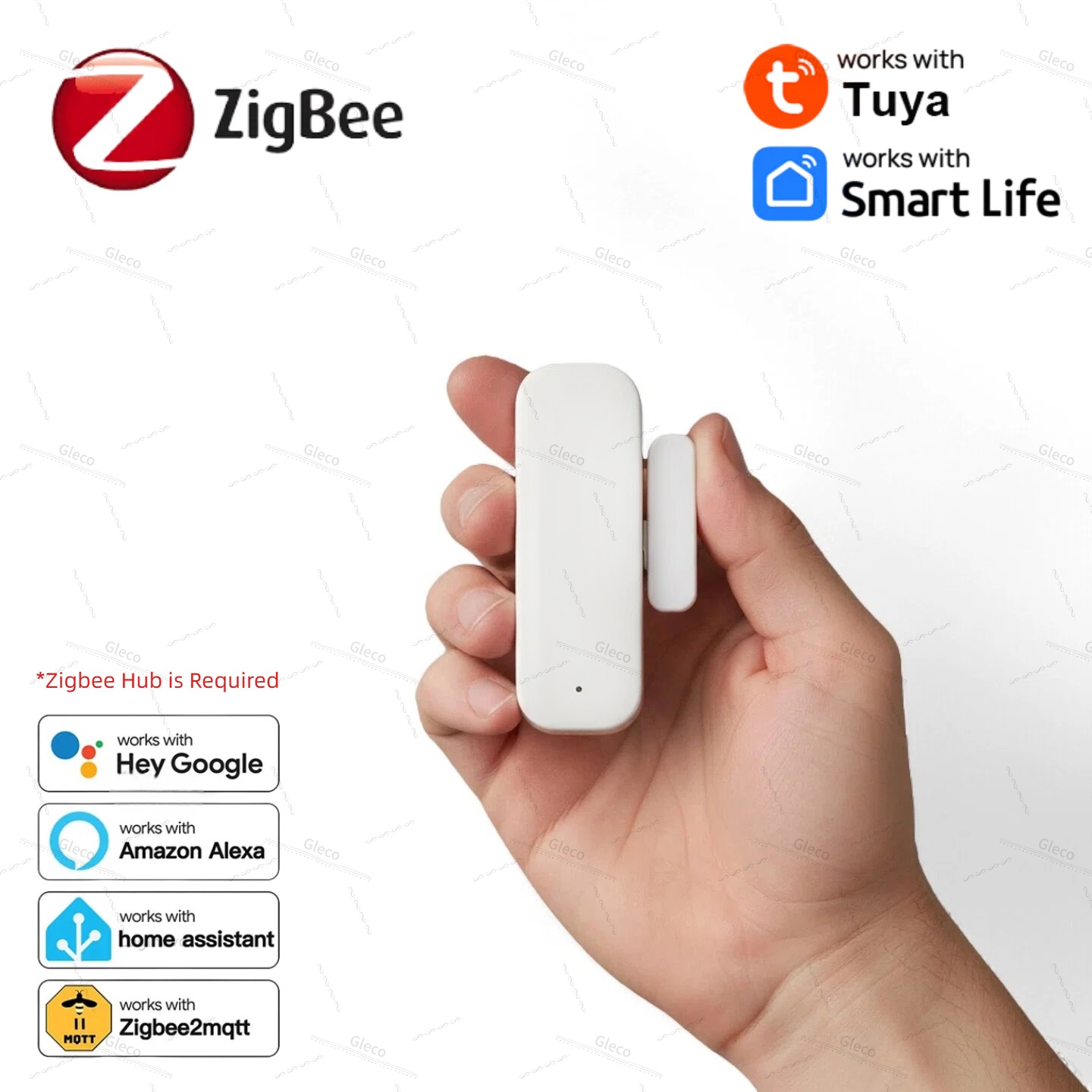 Tuya Zigbee Sensor de ventana de puerta Detector de alarma antirrobo contacto magnético abrir cerrar Alexa Google Smart Life seguridad del hogar inteligente