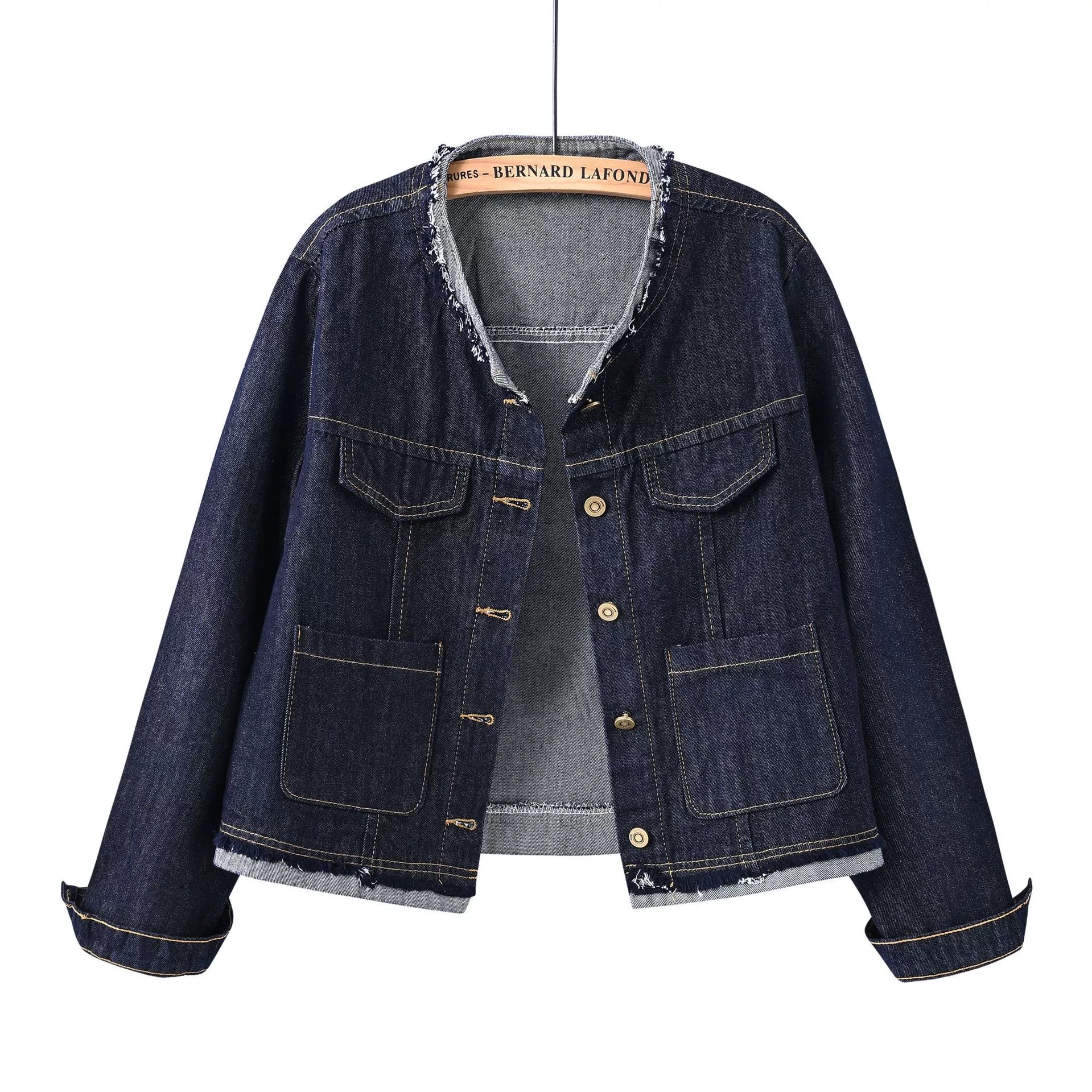 Deep blue Denim Jacket Women's Small fragrance style New Spring Autumn Casual Round neck Jackets Female Cowboy Short Outwear