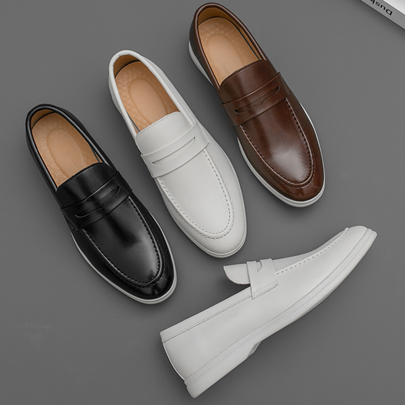 Men Casual Leather Shoes White Slip On Leather Loafers Men High Quality Party Social Leather Shoes Men's Office Business Shoes