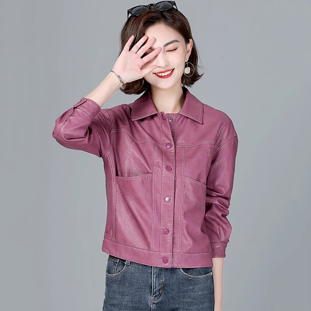 新しい 女性 レザージャケット 春 秋 ファッション ターンダウンカラー シングルブレスト ルーズショートコート スプリットレザー カジュアルアウター