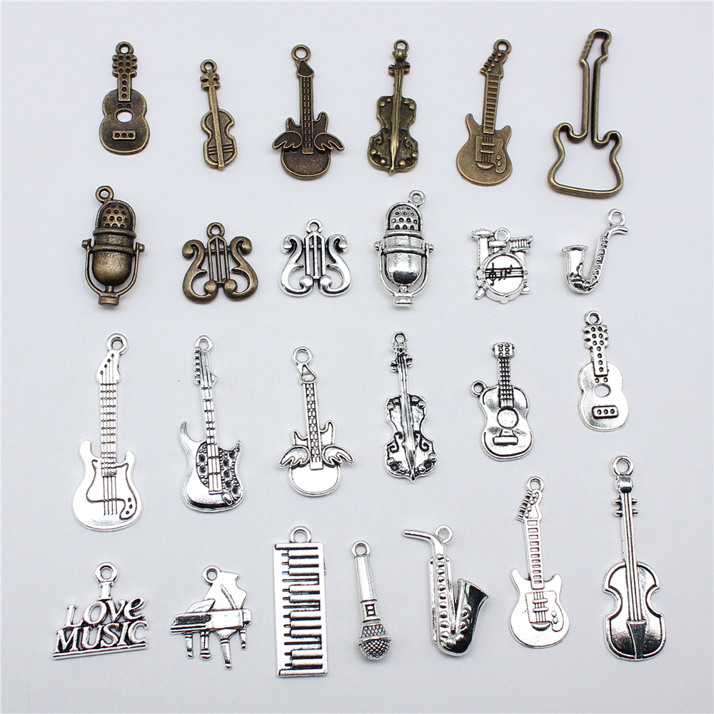 Breloques musicales, Instrument de musique, guitare, tambour, Piano, Microphone, pour la fabrication de bijoux, 10 pièces