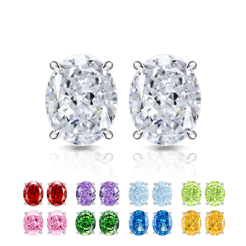 Sieraden van 925 sterling zilver Lichte luxe diamanten ijsbloem geslepen heldere ovale eenvoudige en elegante oorknopjes met hoog koolstofgehalte