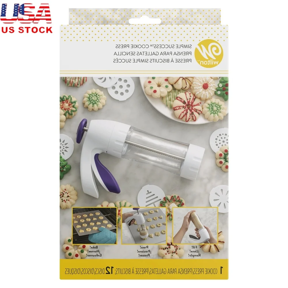Ergonomische koekjespers 13-delige set Spritz Cookie Maker Soft-Touch Trigger Doorzichtig vat Inclusief 12 vormen Gemakkelijk bakken