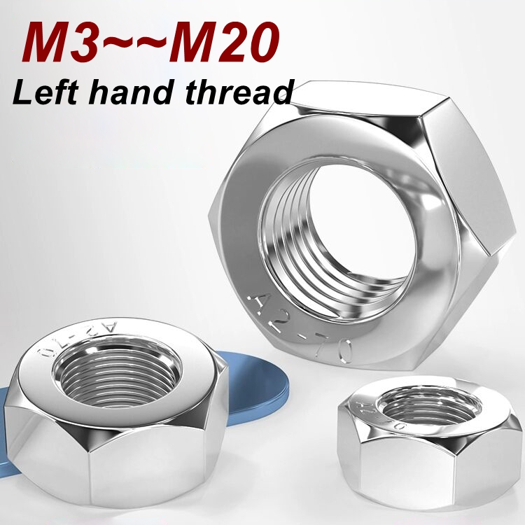Links hand gewinde hex mutter Feine gewinde edelstahl A2 SUS304 Gegen gewinde M3 ~ M20