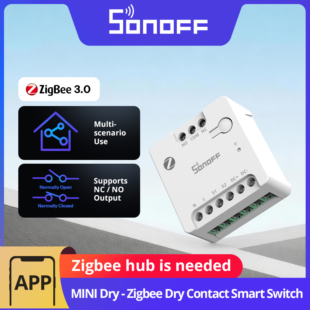 Умный сухой контактный выключатель SONOFF MINI-ZBD MINI Zigbee с поддержкой AC/DC для управления гаражными воротами, моторами, котлами, главными воротами