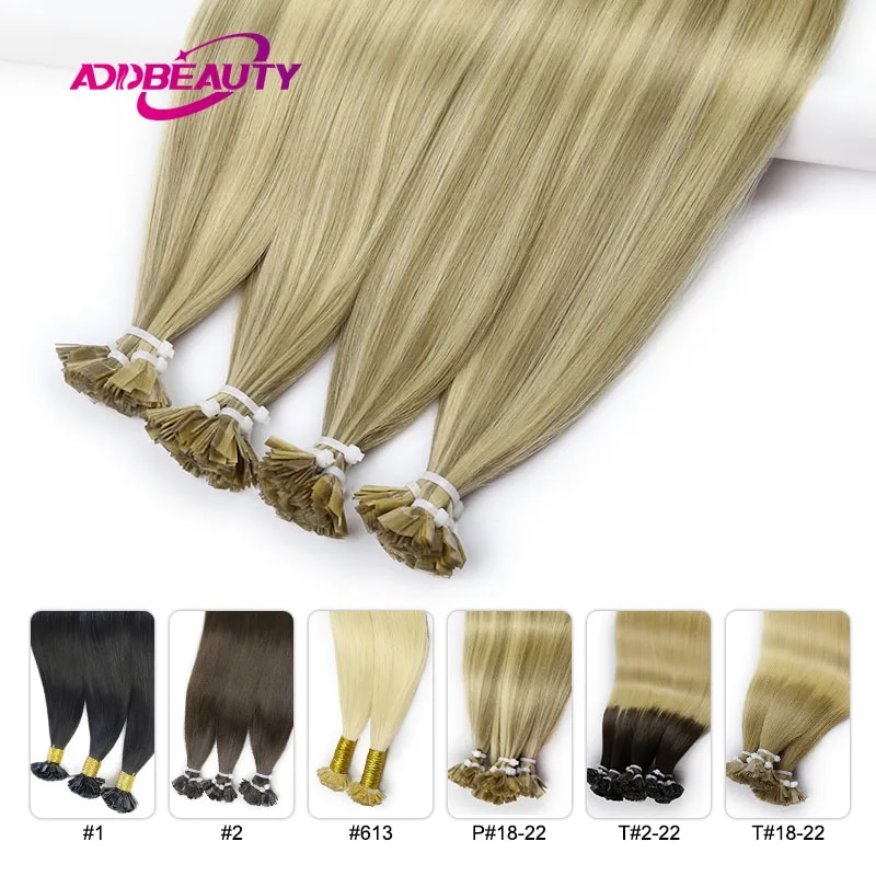 STRAIGHT Human Hair EXTENSION โดย FUSION FLAT TIP Keratin แคปซูล 0.8g/ 1g/Strand 50pcs NATURAL Hair EXTENSION Ombre สีบลอนด์สี