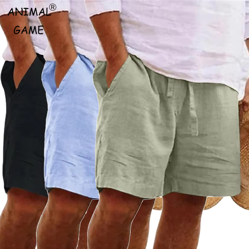 New Mens Cotton Solid Color Beach Short Summer Lightweight Pants Outdoor Large Breathable Short Homme