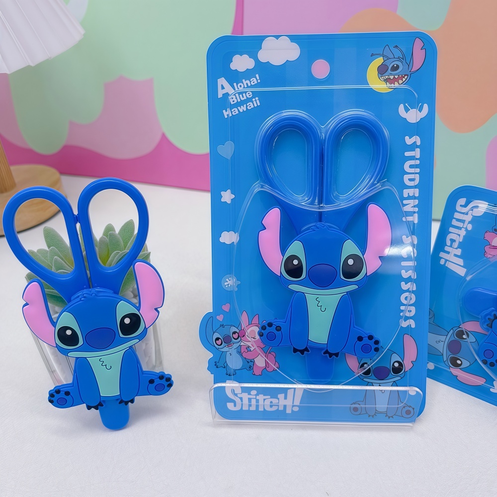 Tijeras de seguridad para cortar papel artesanales decorativas Stitch Hello Kitty, suministros de arte portátiles en azul y rosa, tijeras de papelería para estudiantes