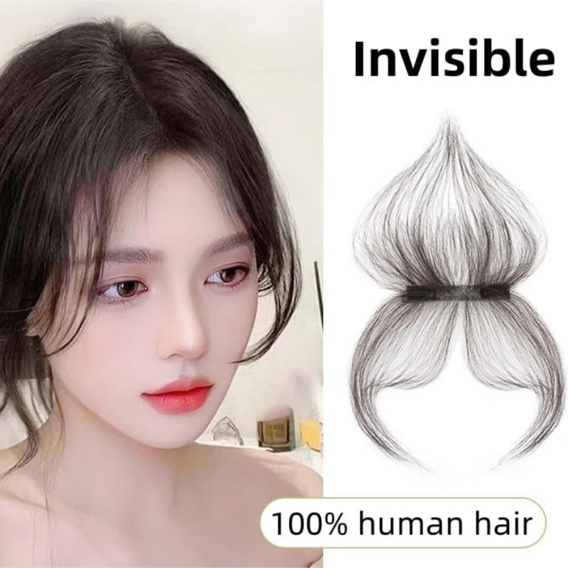 女性用フリンジ付き天然ヘアピース,100% 人間の髪の毛,手結びのヘアライン,日常着,2x12, 1ピース,2クリップ