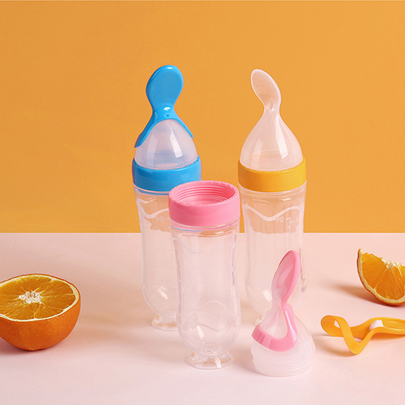 colher de silicone bebe pratos de bebê Espremendo a garrafa de alimentação silicone bebê recém-nascido treinamento arroz cereal alimentos colher suplemento alimentador seguro útil utensílios de mesa para crianças