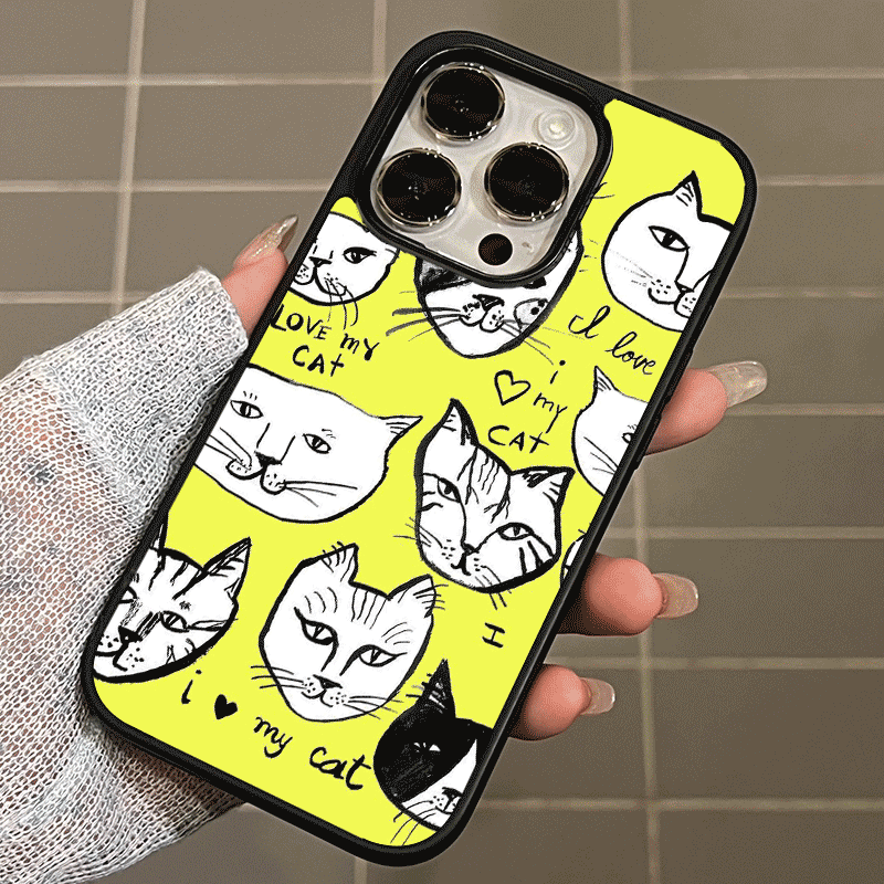 Koreańskie żółte etui na telefon Anime Cat and Tiger do iPhone'a 15 14 11 12 13 Pro Max Cartoon Cute Fashion Etui na telefon do iPhone'a XR XS