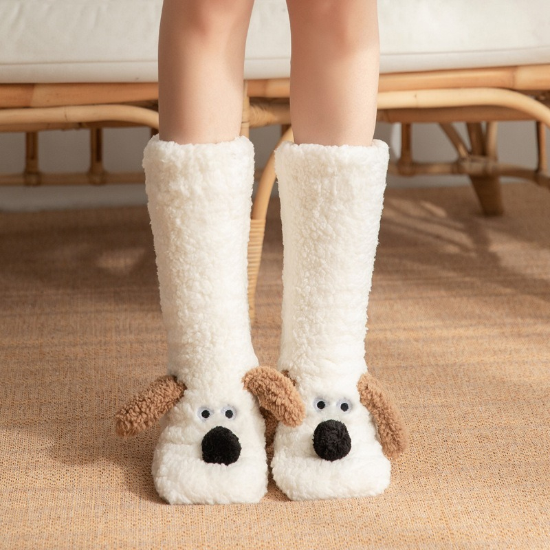 Nuevos calcetines de nieve para perros, calcetines de suelo con dibujos animados para adultos, calcetines para dormir, calcetines de invierno, cubiertas para piernas, zapatillas de alfombra, calcetines para parejas, calcetines de Navidad Gif