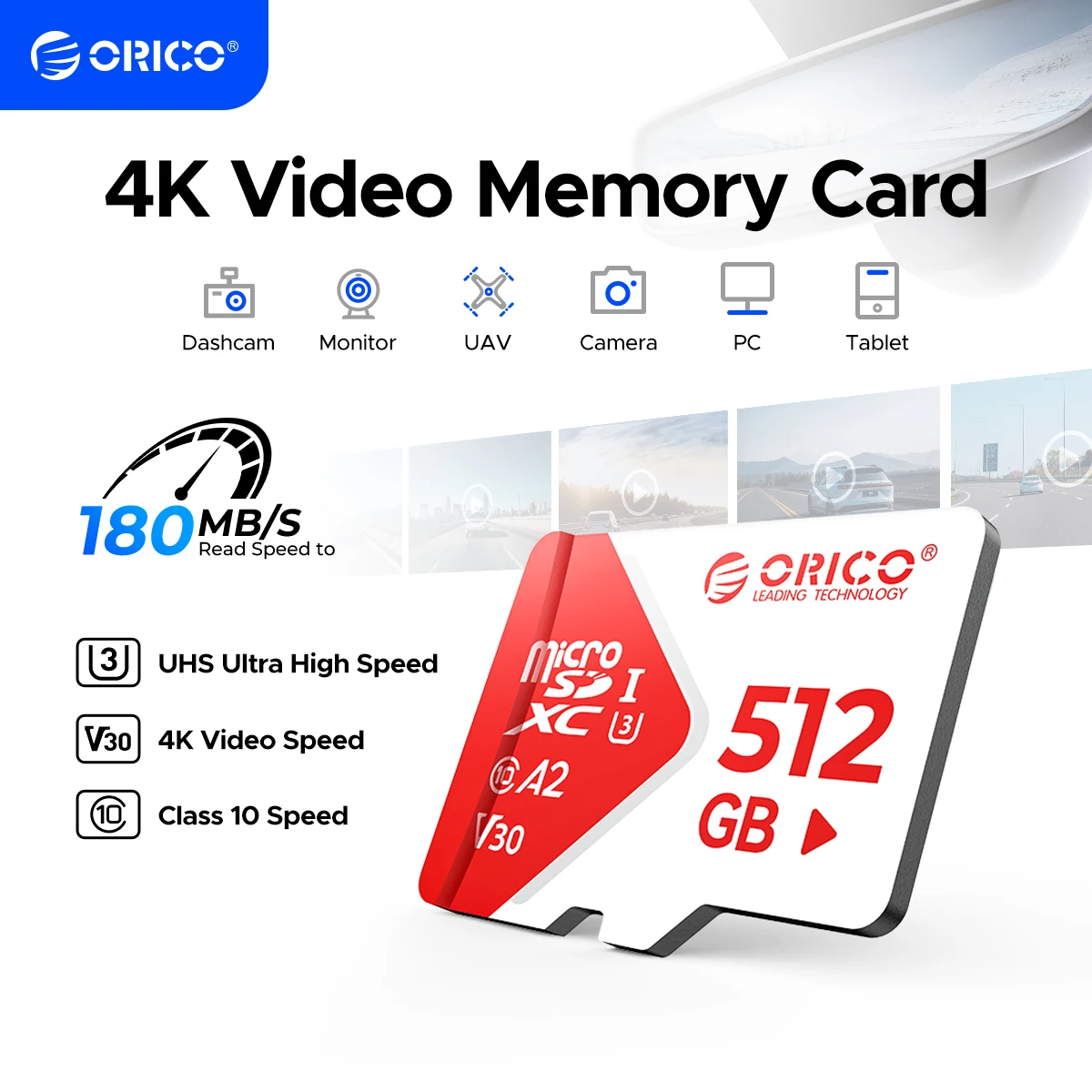 Карта памяти ORICO SDXC TF UHS-I U3 Class 10 V30 A1 со скоростью 180 МБ/с для записи видео 4K, дронов, экшн-камер и мобильных устройств