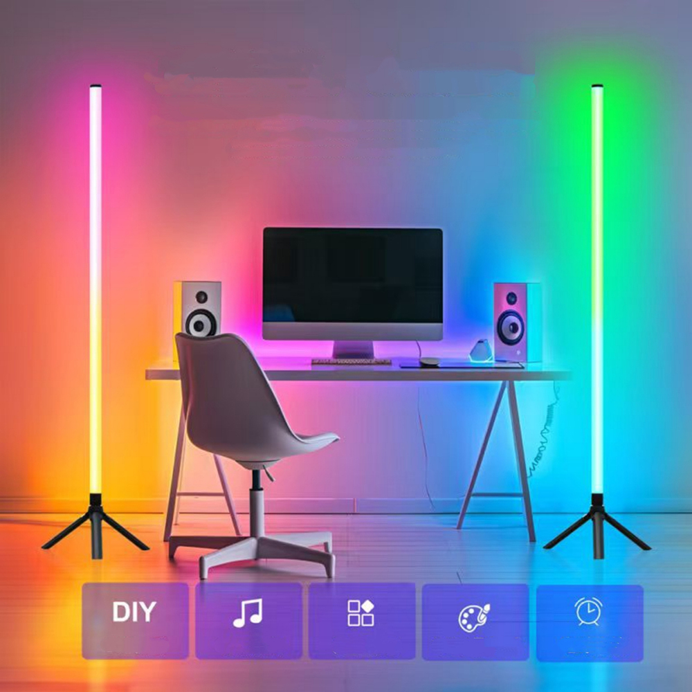 Intelligente RGB-CCT-LED-Stehlampe, 103 cm, 360-Grad-Runde Röhre, 5 V, USB-betrieben, 24 Tasten, Bluetooth-APP-Fernbedienung für Gaming, PC, TV-Dekoration