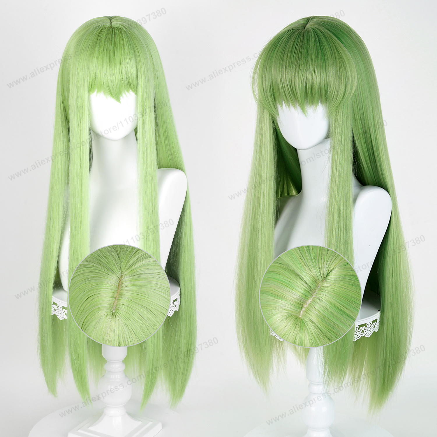 Peruca Cosplay CC Enkidu 80cm Longa Verde para Mulheres, Peruca de Anime para Halloween, Resistente ao Calor, Sintética