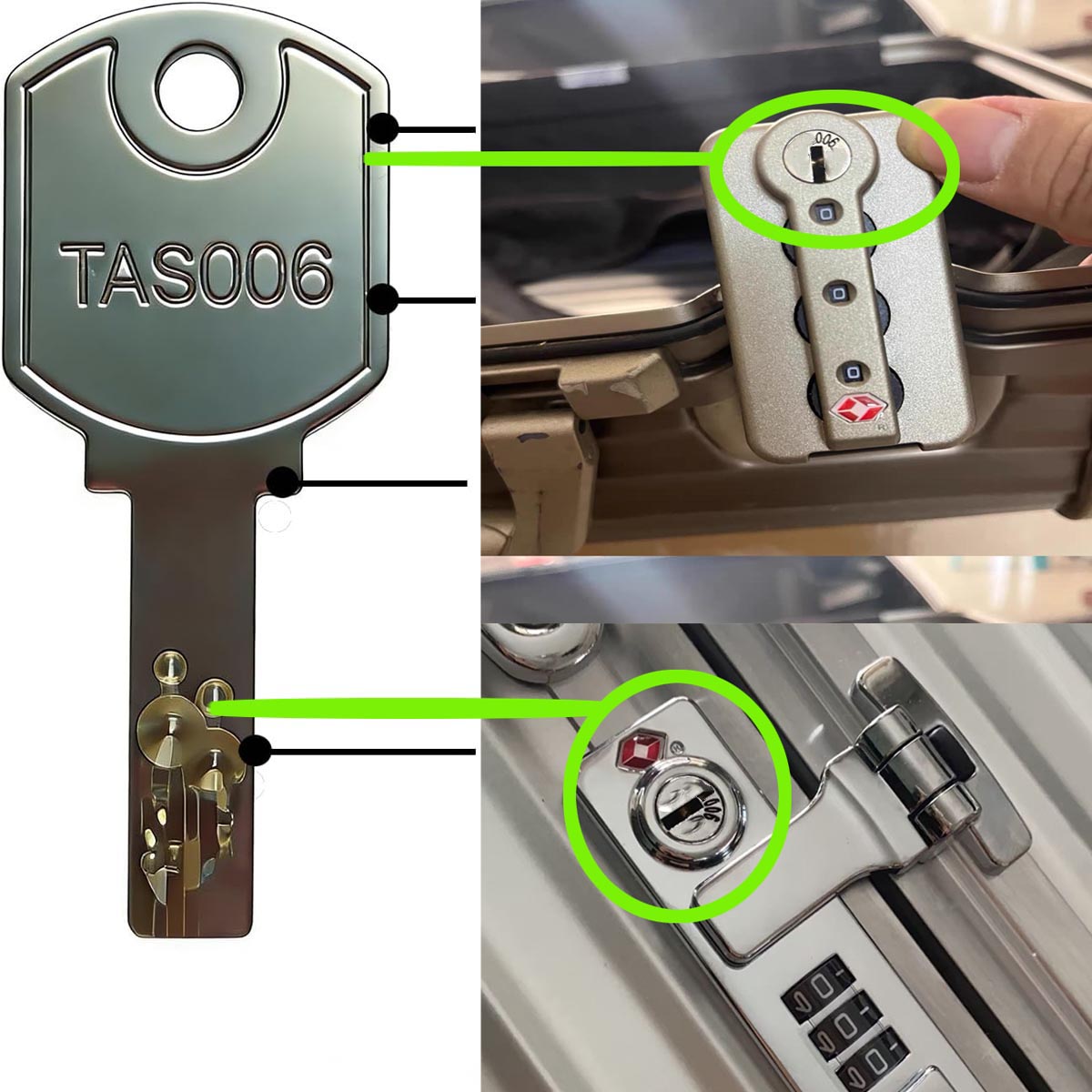 1 Buah Kunci dan Tag TSA006 untuk Koper Rimowa, Kunci Koper TSA007, Kunci Koper TSA002, Kunci Koper TSA006, Kunci Koper TSA