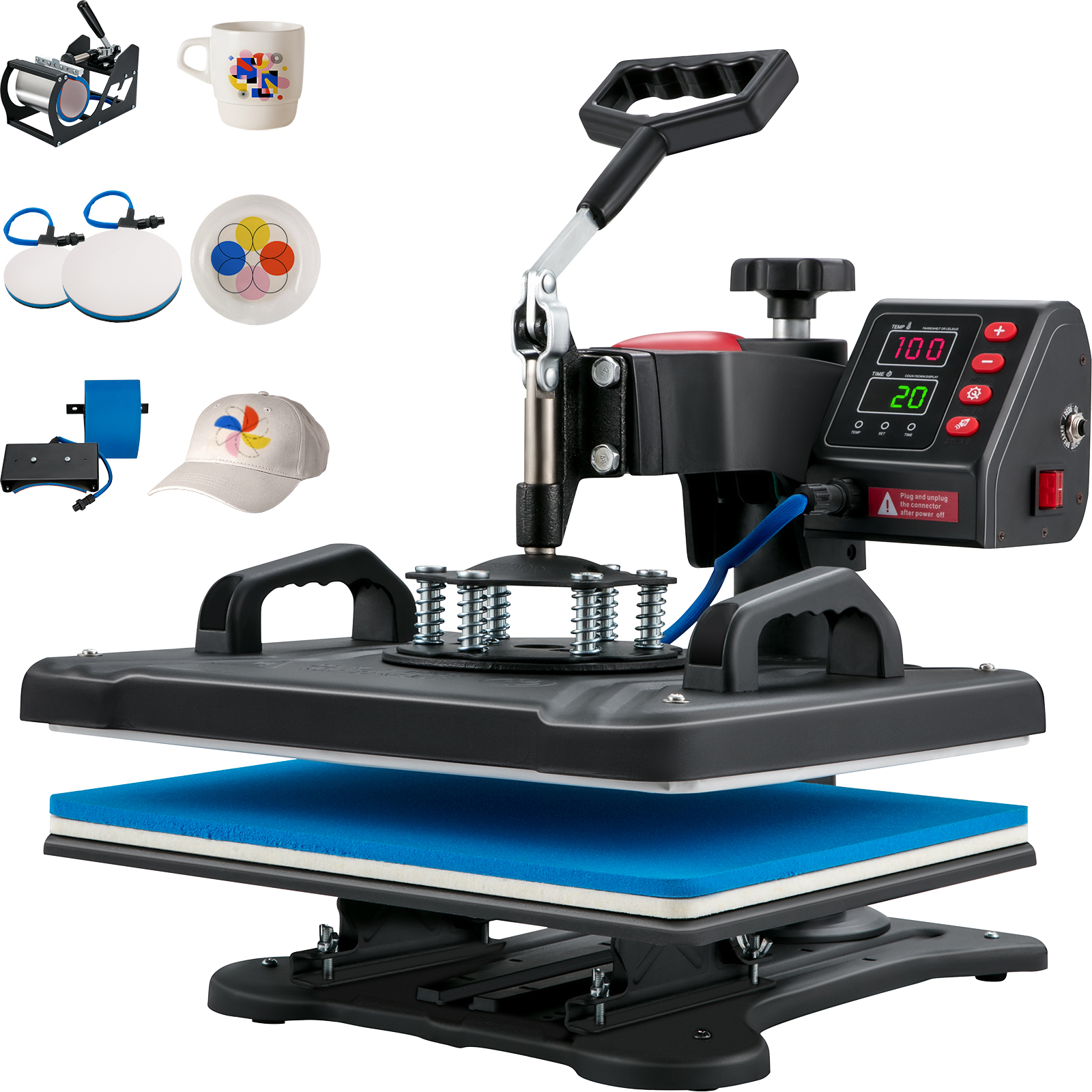 SucceBuy presse à chaud 5in1 Machine de presse à chaud 12x15in imprimante de transfert par Sublimation à clapet contrôle numérique précis de la température