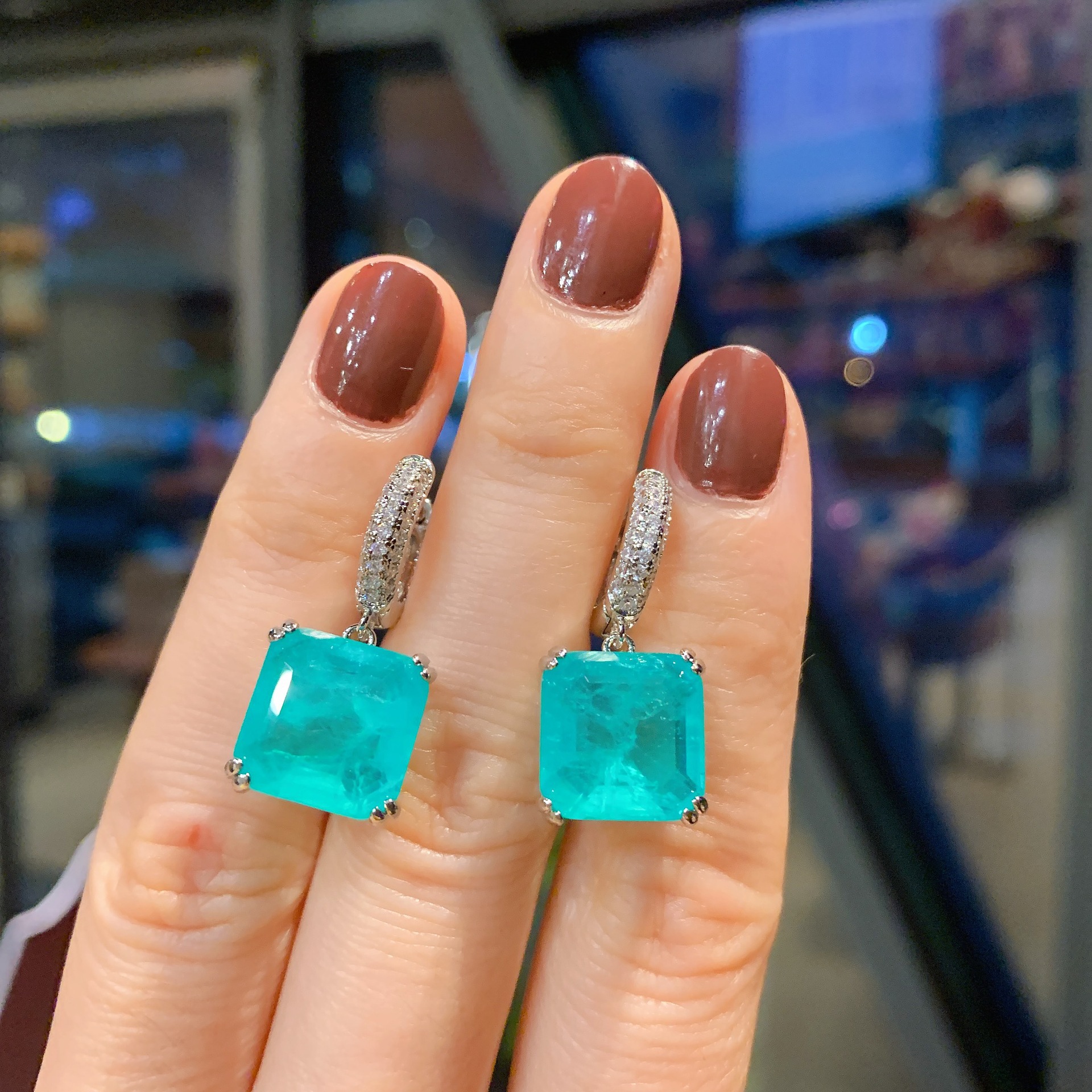 925 Argento Principessa Taglio Paraiba Tormalina Lab Smeraldo Orecchini a pendaglio Fascino vintage da donna Festa di nozze Dangler Gioielli di lusso