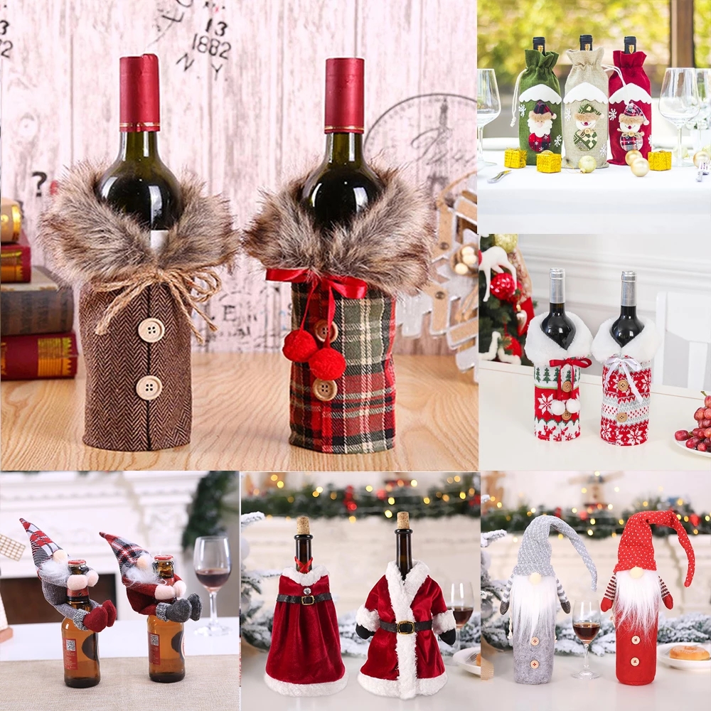 Natal garrafa de vinho capa feliz natal decorações para casa 2023 cristmas ornamento natal navidad presentes ano novo 2024
