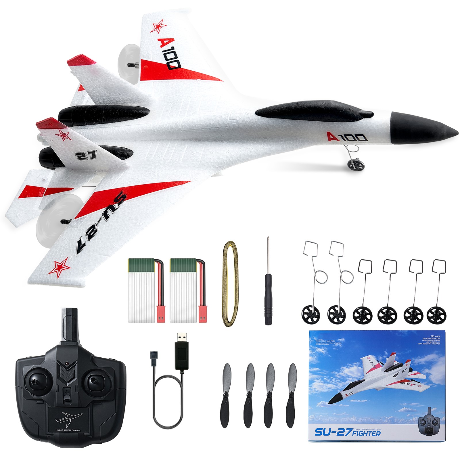 SucceBuy SU27 Samolot RC 2.4G Zdalnie Sterowany Model Samolotu Szybowca z 2 Bateriami Samolot Piankowy Zabawki dla Dzieci Prezenty