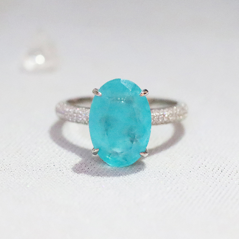 Anelli da dito ovali in argento sterling 925 per donna Elegante anello con tormalina Paraiba Gioielli classici di fidanzamento e matrimonio