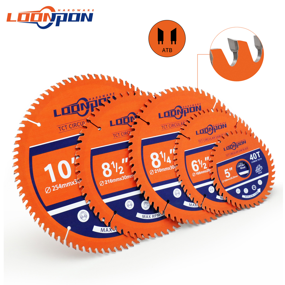 LOONPON 125/165/216/254mm punta de carburo de tungsteno 40/60/80T disco de hoja de sierra Circular carpintería para cortar herramienta de madera