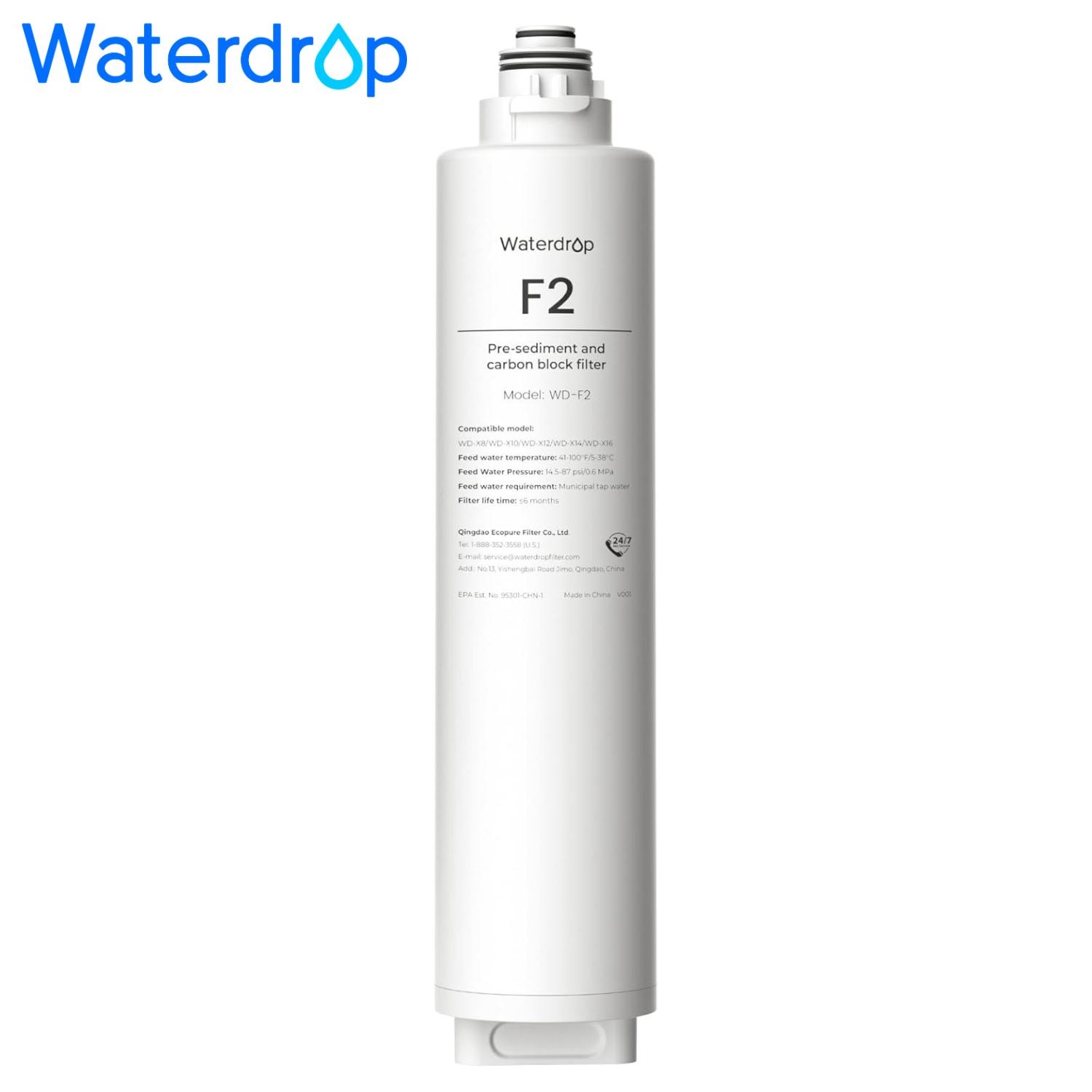 Filter Waterdrop F2, Pengganti untuk Sistem RO X8/X12/X16, Masa Pakai 6 Bulan |   Umur Pakai Filter yang Panjang, Filtrasi yang Ditingkatkan, [ TIDAK untuk X8PRO & X12PRO ]