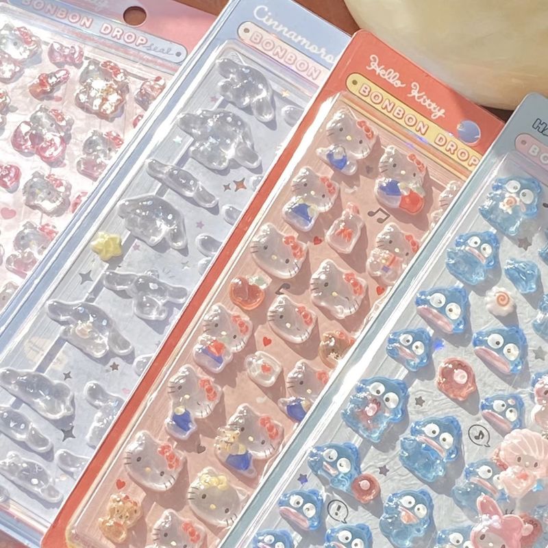Cute Cinnamoroll Kuromi My Melody Hello Kitty 3D Resin Stickers Anime Themed DIY Scrapbooking Decoration Gifts Collectible Toys