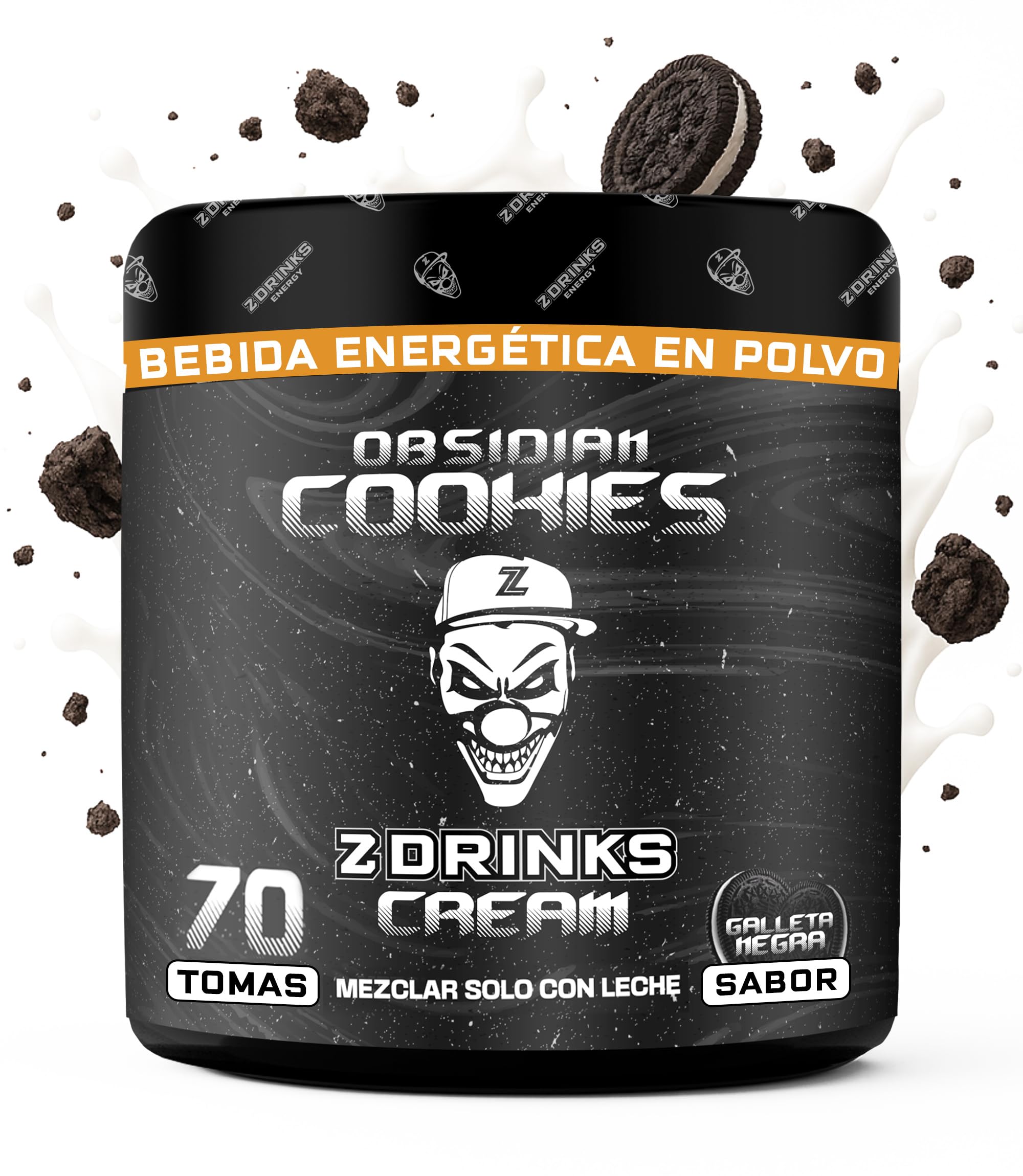 Z Drinks Obsidian Cookies (Galleta negra) - Bebida Energética en Polvo Sin Azúcar con Cafeína, Vitaminas y Minerales