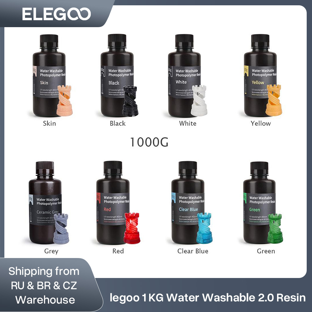 Résine pour imprimante 3D lavable à l'eau ELEGOO, résine photopolymère à durcissement rapide pour impression 3D LCD MSLA DLP, gris céramique 1000g