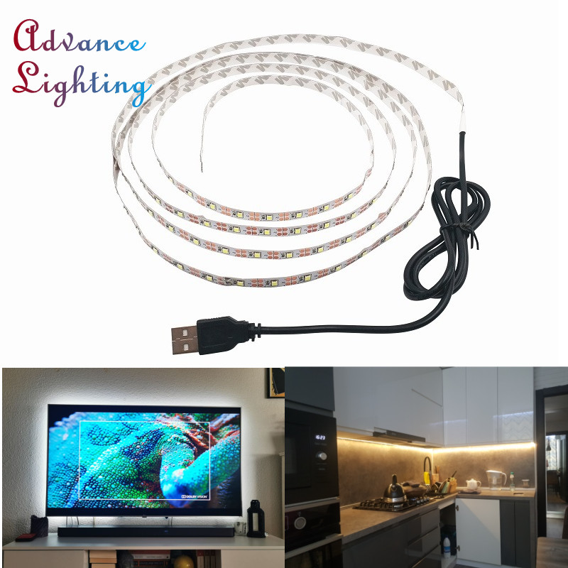 DC 5V USB 1M 2M 3M 4M 5M 10M 15M LED Strip 2835 Putih Hangat LED Strip Cahaya TV Latar Belakang Pencahayaan Pita Dekorasi Rumah Lampu