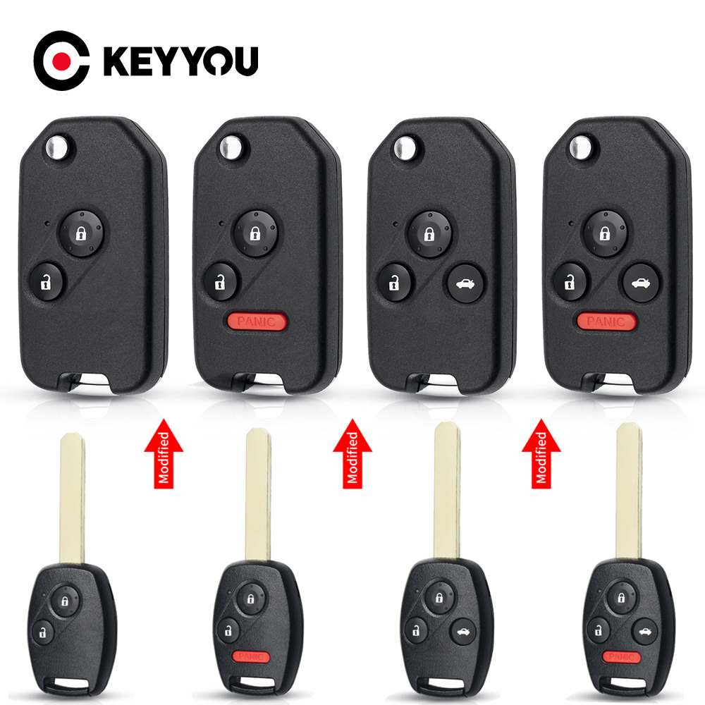 KEYYOU Für Honda Civic Fit CRV Jazz HRV Accord Pilot Insight 2/3/4 Taste Foliding Schlüssel Geändert Flip Remote Auto Schlüssel shell