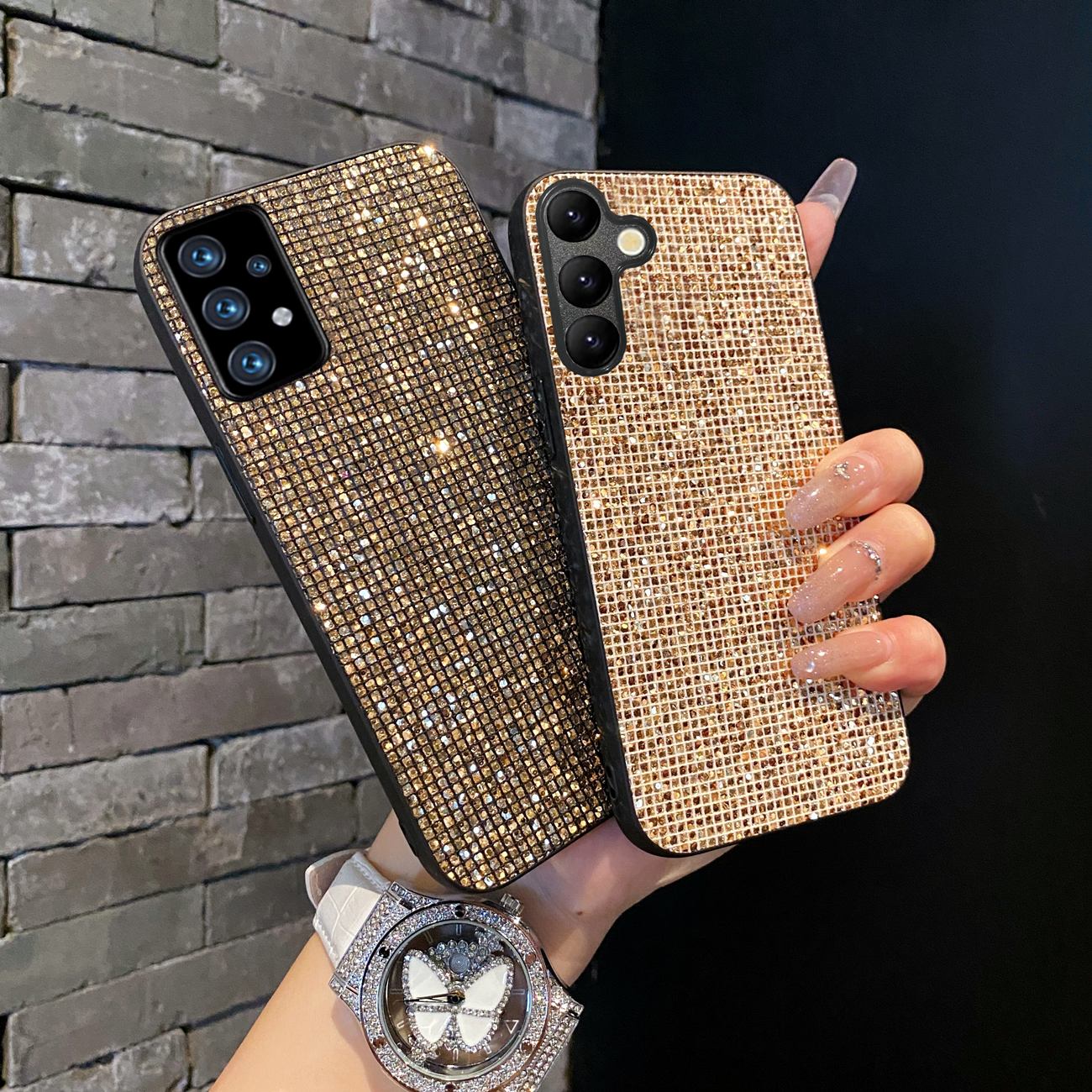 Custodia in TPU di moda con motivo a griglia lucida di lusso per Samsung Galaxy A14 A15 A16 A35 A36 S25 S24 S23 S22 Plus FE Ultra Glitter Shell