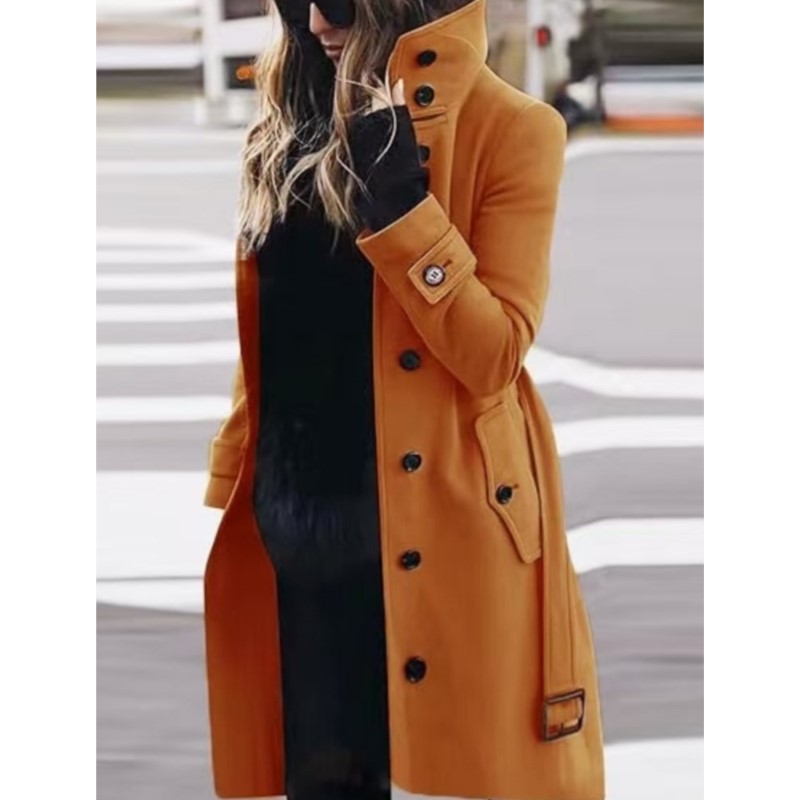 女性のコートアウター秋冬暖かい女性ジャケットシングルブレストターンダウン襟シングルブレスト婦人服新しい