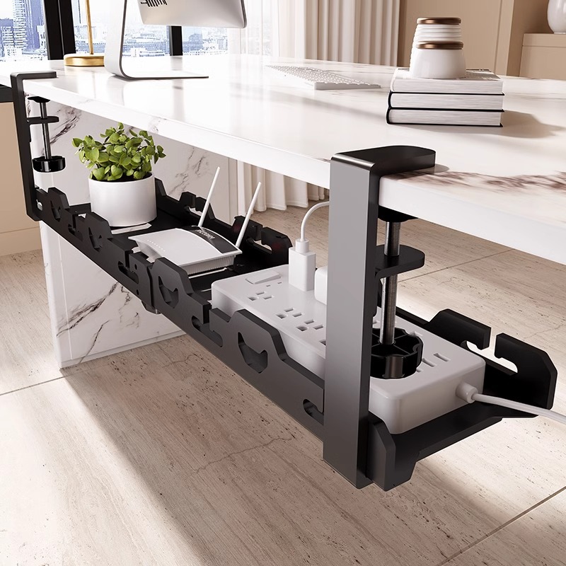 Estante de almacenamiento telescópico debajo de la Mesa, bandeja de gestión de cables de Metal, organizador de cables para escritorio de oficina en casa, accesorios de almacenamiento sin perforación