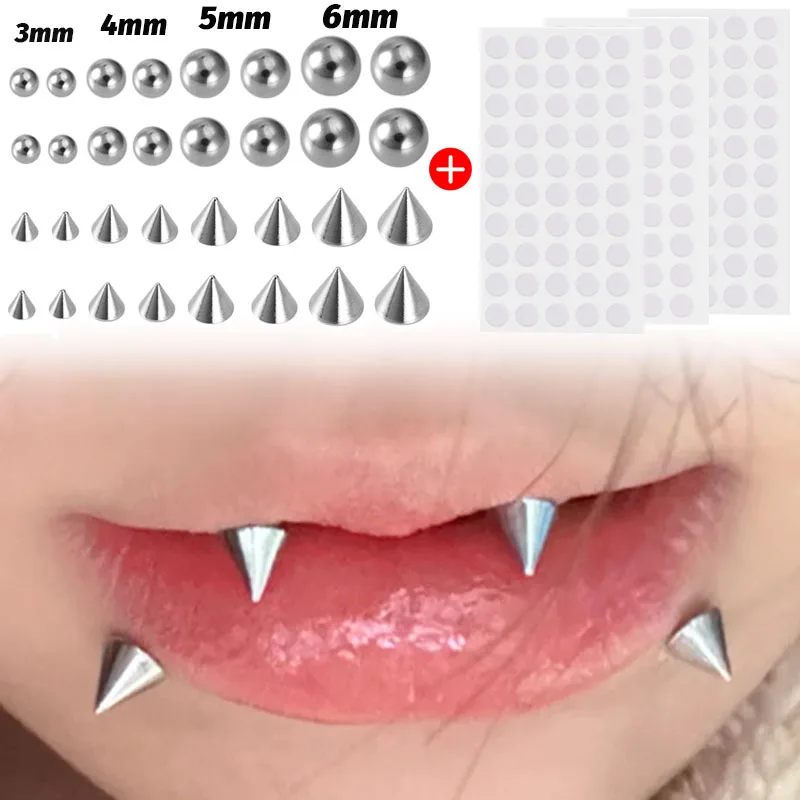 Ensemble de faux clous de perçage, faux anneau de nez avec paquet d'autocollants, faux sourcils, lèvres, boucles d'oreilles Non percées, bijoux pour le corps