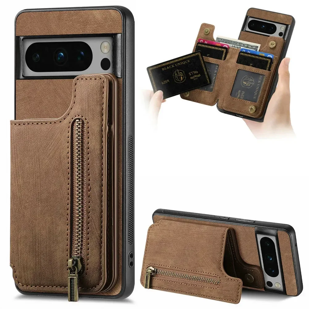 Custodia in pelle con cerniera per Google Pixel 10A 9 10 5G, portacarte, cover posteriore per Pixel 9 Pro XL, Pixel 9A 8A 7A 6A 7 8