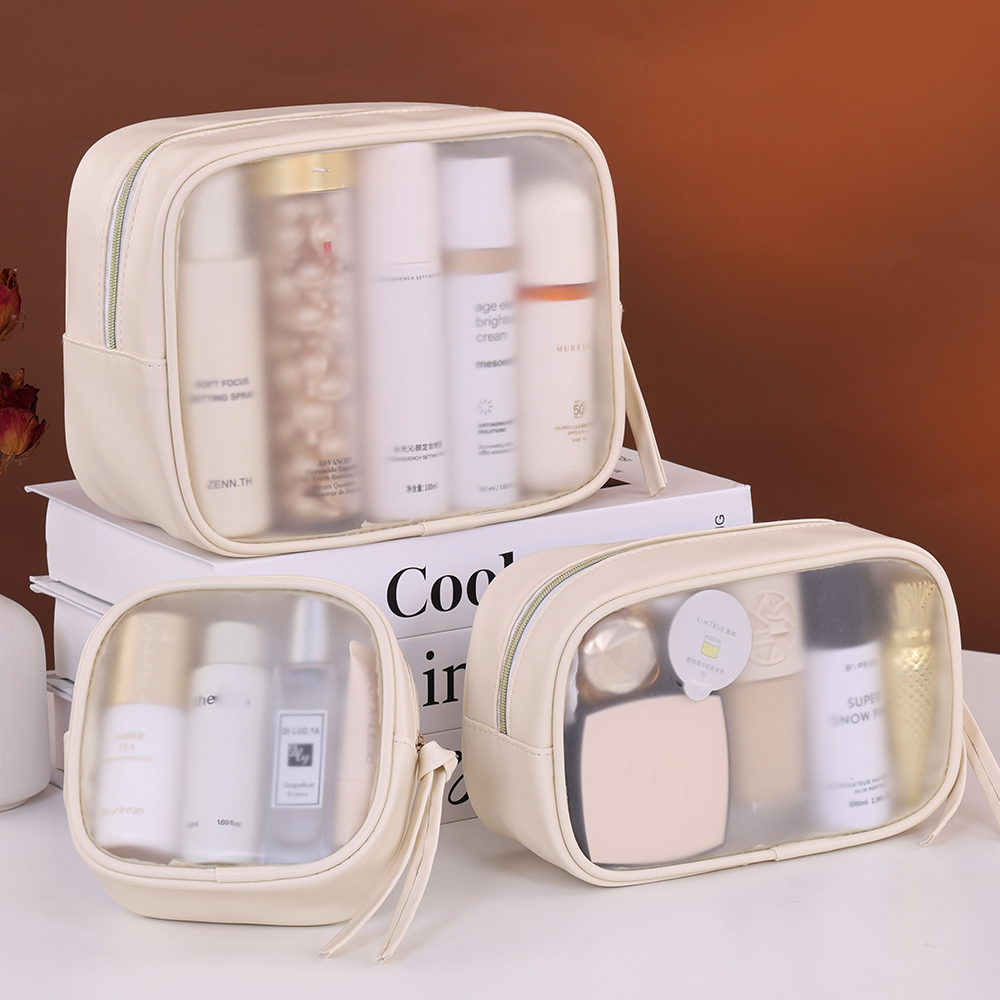 Bolsa de maquillaje semitransparente multifuncional, bolsa de almacenamiento de cosméticos, neceser de viaje de negocios, reparación de maquillaje de gran capacidad, 1 ud.