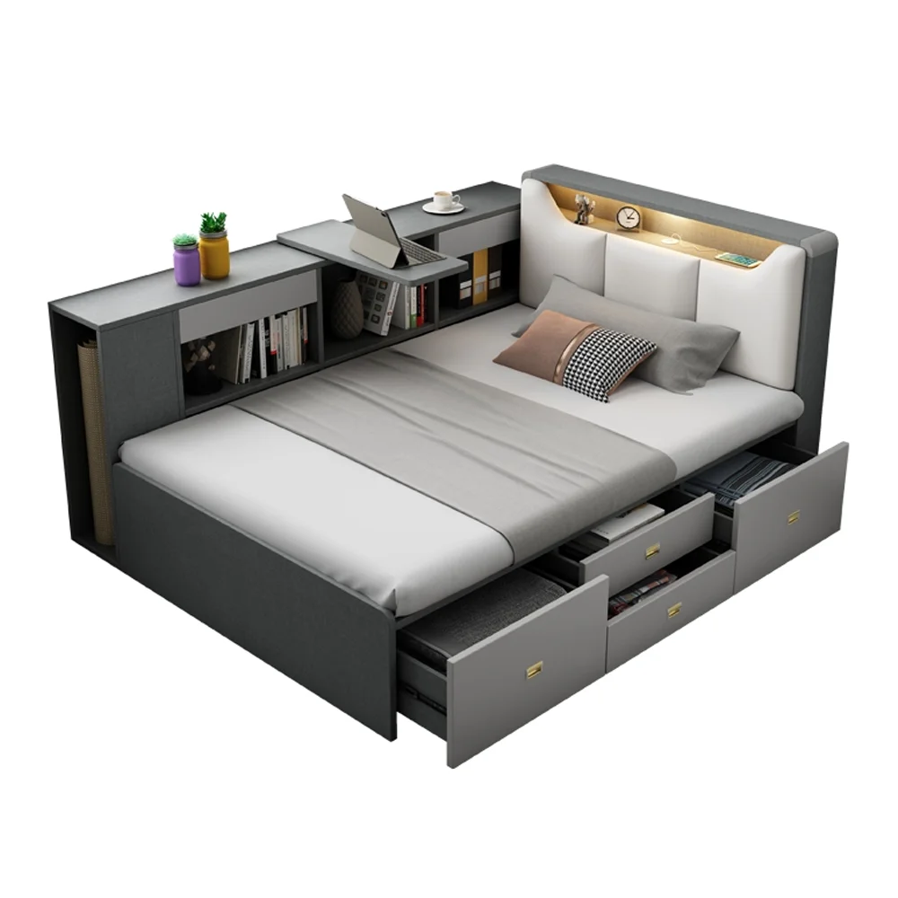 Muebles modernos que ahorran espacio, almacenamiento funcional para dormitorio, almacenamiento individual doble, camas dobles para niños